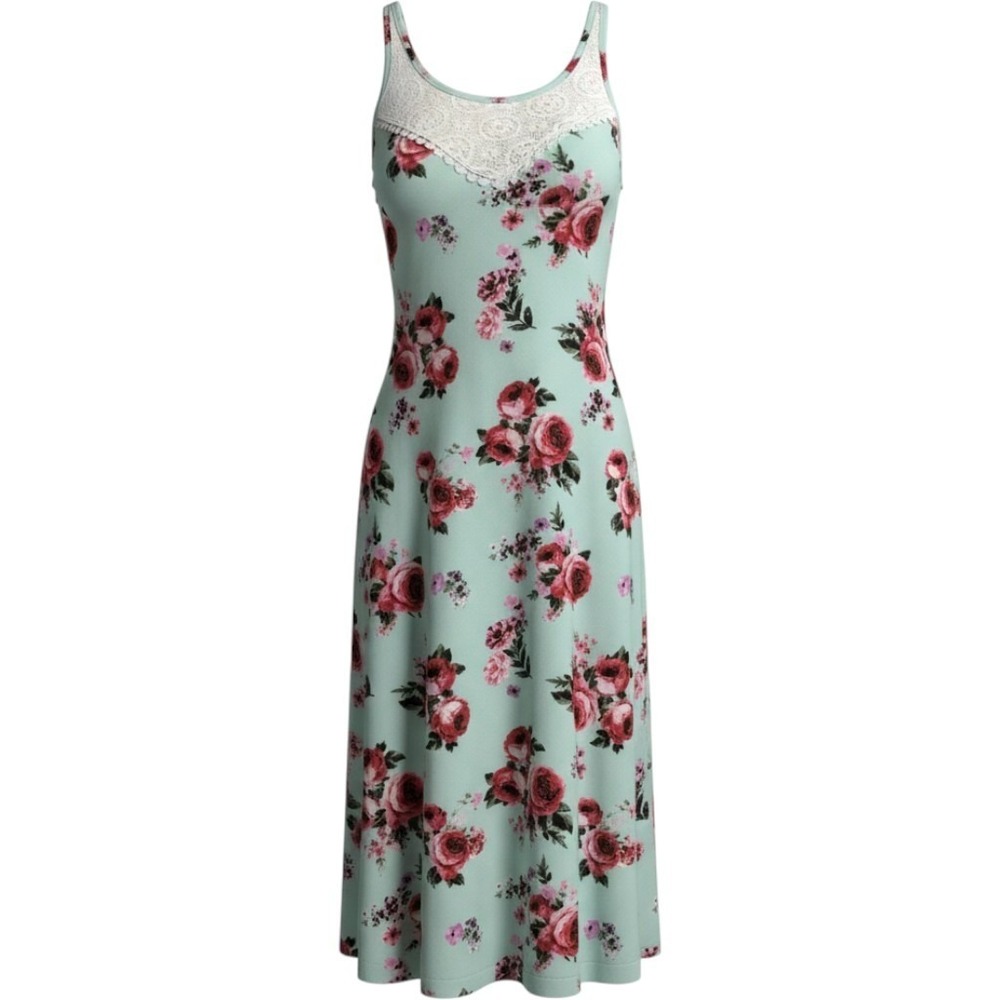 No Boundaries Dress Women Large Mint Green Floral Lace Yoke Sleeveless